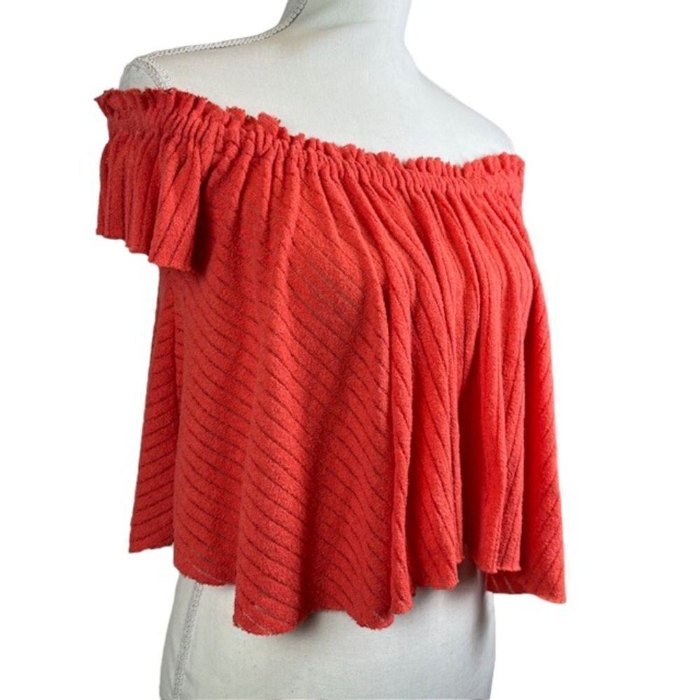 Free People Beach Off Shoulder Cropped Gauzy Terry Coral Top Oversized XS